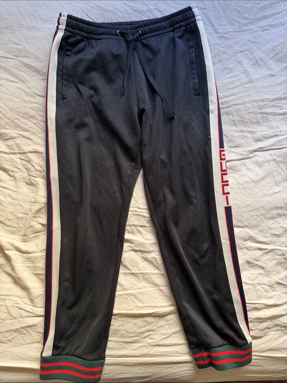 Gucci Men's Black Track Pants with Signature Stripe